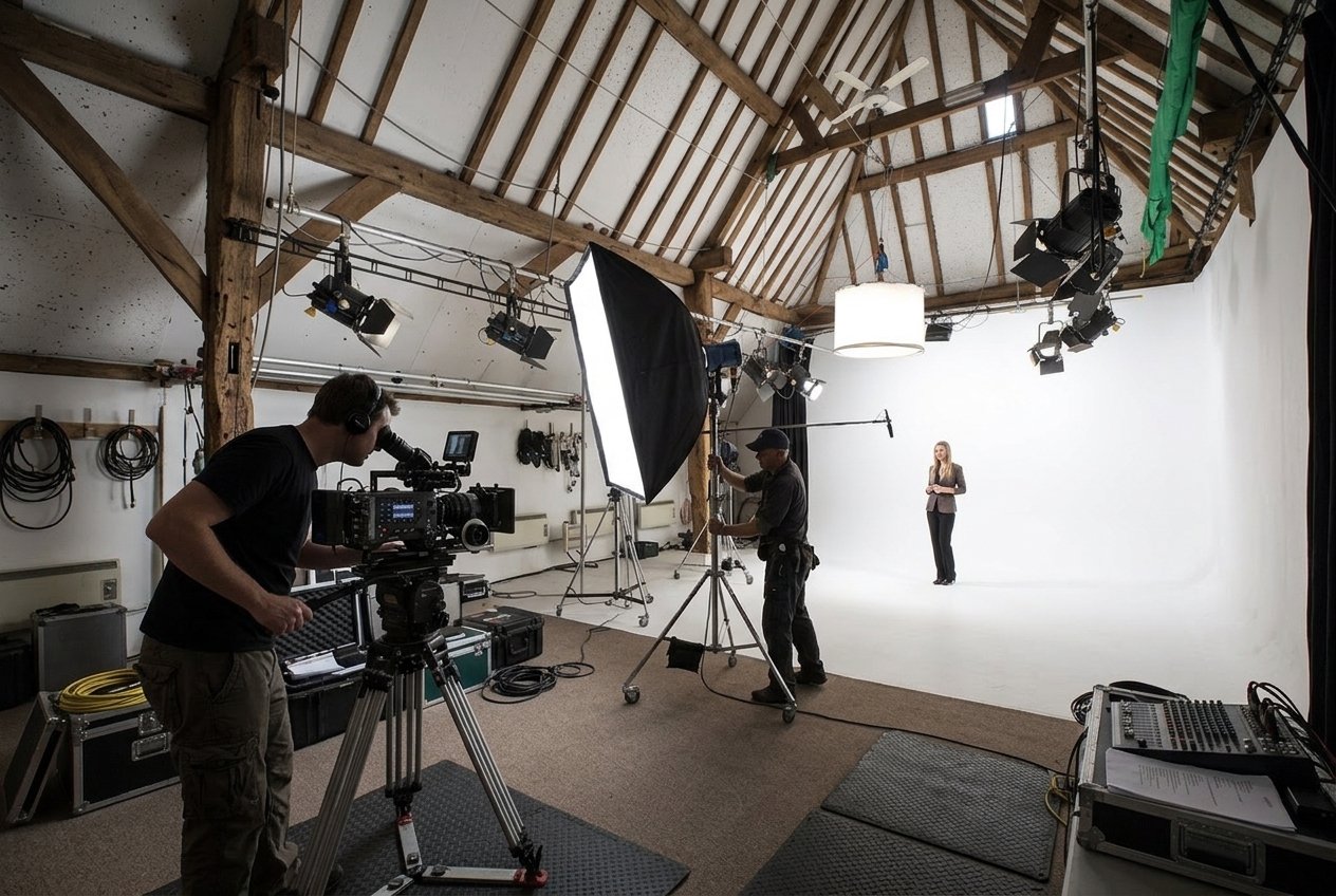 Crew filming a content shoot on the studio cove