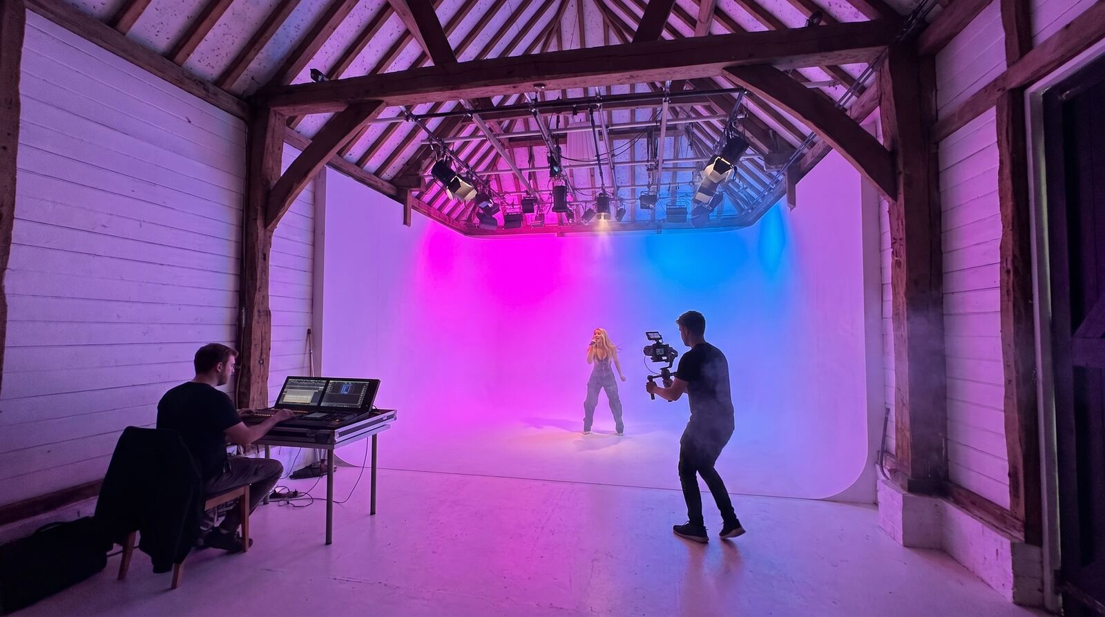 Music video shoot with full gel wash in the studio